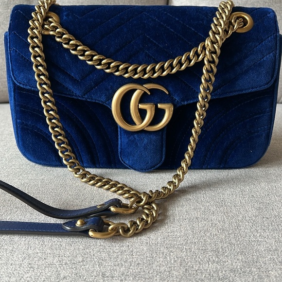 New Gucci GG Velvet Matelasse Small Marmont Shoulder Bag Cobalt Blue - Picture 5 of 17